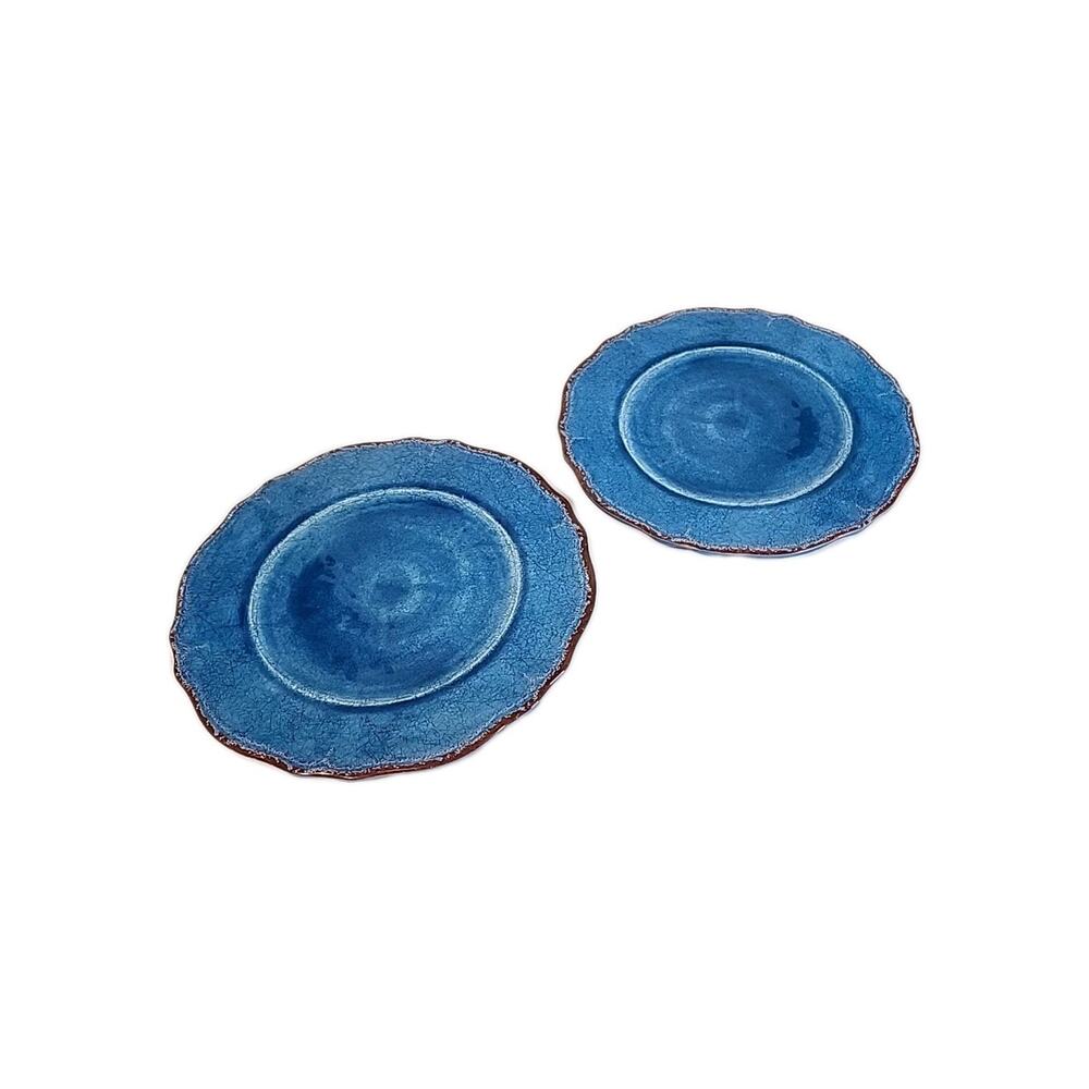 2 Le Cadeaux Madrid Terra Blue Melamine Dinner Plates 9"